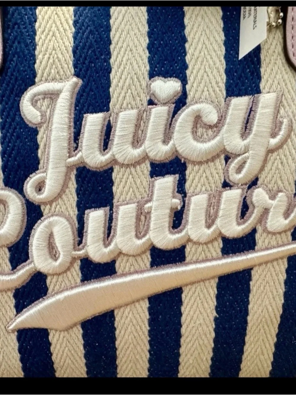 Juicy Couture Blue & Pink Striped Satchel with Heart Charm